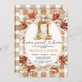 Gingham Boho Pumpkin housewarming party 招待状 (正面/裏面)