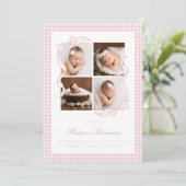 Gingham Bow 4 Frame Photo Birth Announcement 案内状 (スタンド正面)