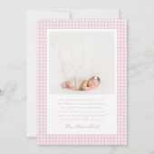 Gingham Bow 4 Frame Photo Birth Announcement 案内状 (裏面)
