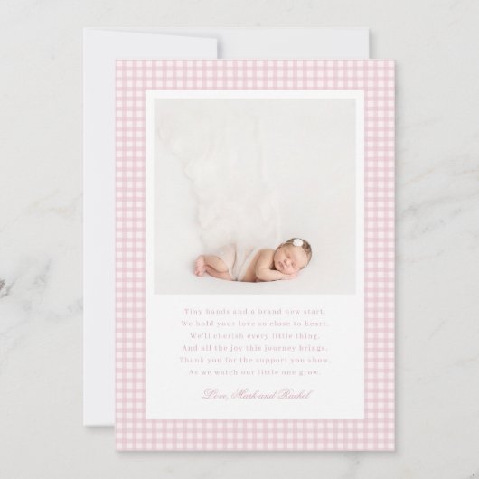 Gingham Bow 4 Frame Photo Birth Announcement 案内状 (裏面)