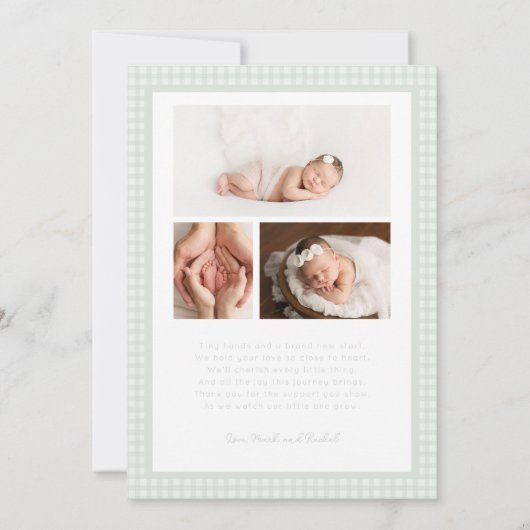 Gingham Bow Photo Birth Announcement 案内状 (裏面)