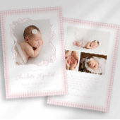 Gingham Bow Photo Birth Announcement 案内状