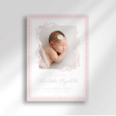 Gingham Bow Photo Birth Announcement 案内状