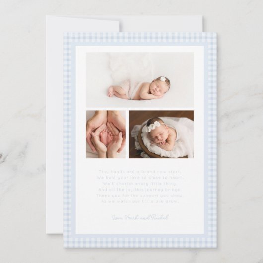 Gingham Bow Photo Birth Announcement 案内状 (裏面)