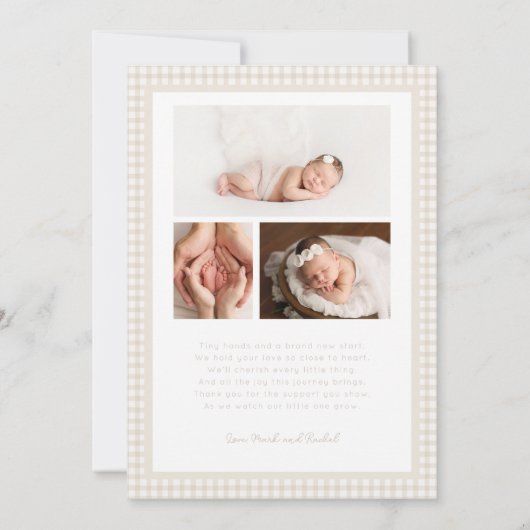 Gingham Bow Photo Birth Announcement 案内状 (裏面)