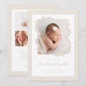 Gingham Bow Photo Birth Announcement 案内状 (正面/裏面)