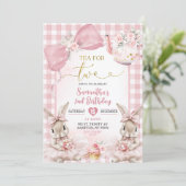 Gingham Bow Pink Bunny Tea Party Second Birthday I 招待状 (スタンド正面)