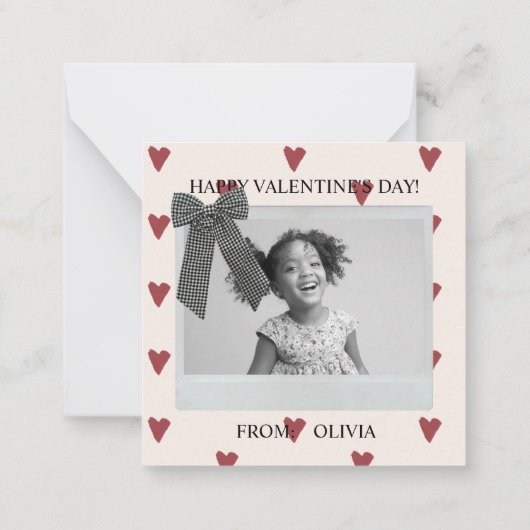 Gingham Bow Red Valentine's Classroom Photo Card ノートカード (裏面)