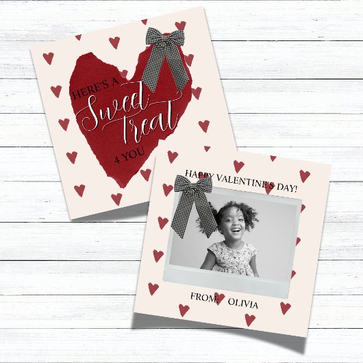 Gingham Bow Red Valentine's Classroom Photo Card ノートカード