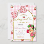 Gingham Bow Strawberry Spanish Baby Baby Shower 招待状 (正面)