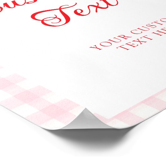 Gingham Bow Strawberry Table Sign ポスター (角)