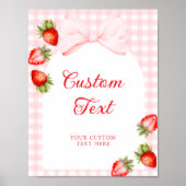 Gingham Bow Strawberry Table Sign ポスター (正面)