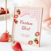 Gingham Bow Strawberry Table Sign ポスター