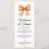 Gingham Bow Wedding Place Setting Thank You Card プログラム (正面)