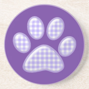 gingham cat paw - purple コースター