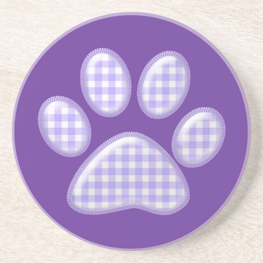 gingham cat paw - purple コースター (正面)