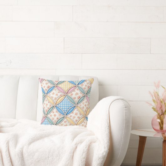 Gingham Cathedral Window Quilt Design クッション (ソファ)