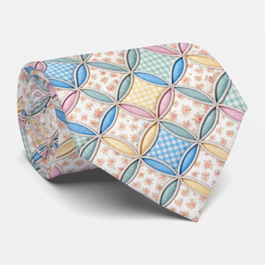 Gingham Cathedral Window Quilt Design ネクタイ (ロール)
