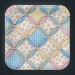 Gingham Cathedral Window Quilt Design ペーパープレート<br><div class="desc">A seamless background featuring pastel gingham patterns and floral prints in a cathedral window quilt design</div>