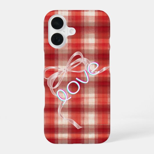Gingham Check Love Ribbon Phone Case iPhone 16ケース (裏面)