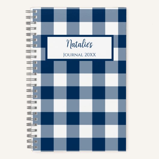 Gingham Check Navy Personalized Journal Notebook ノートブック (正面)