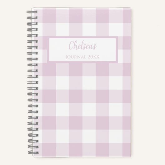 Gingham Check Pink Personalized Journal Notebook ノートブック (正面)