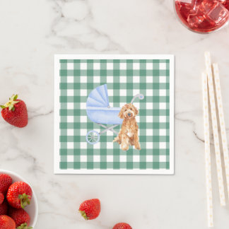Gingham Check Puppy Golden doodl Baby Shower Napki スタンダードカクテルナプキン