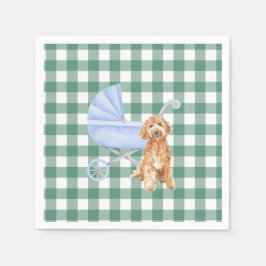 Gingham Check Puppy Golden doodl Baby Shower Napki スタンダードカクテルナプキン