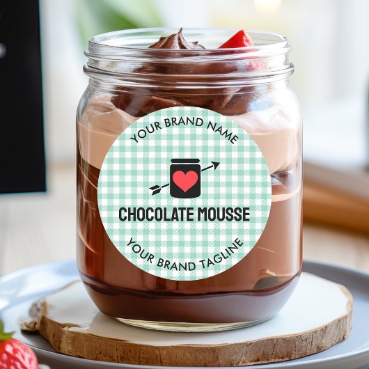 Gingham Checks Green Pattern Jar Label Business ラウンドシール