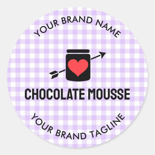 Gingham Checks Purple Pattern Jar Label Business ラウンドシール (正面)