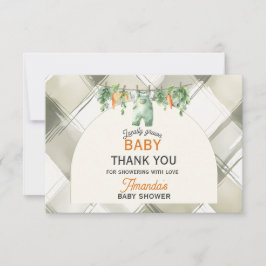 Gingham Clothesline Locally Grown Baby Shower サンキューカード