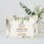 Gingham Clothesline Locally Grown Baby Shower サンキューカード (スタンド正面)