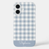 Gingham Coastal Plaid Preppy Check Blue White Name Case-Mate iPhoneケース (裏面)
