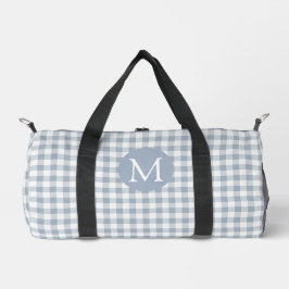 Gingham Coastal Preppy Check Blue White Monogram ダッフルバッグ