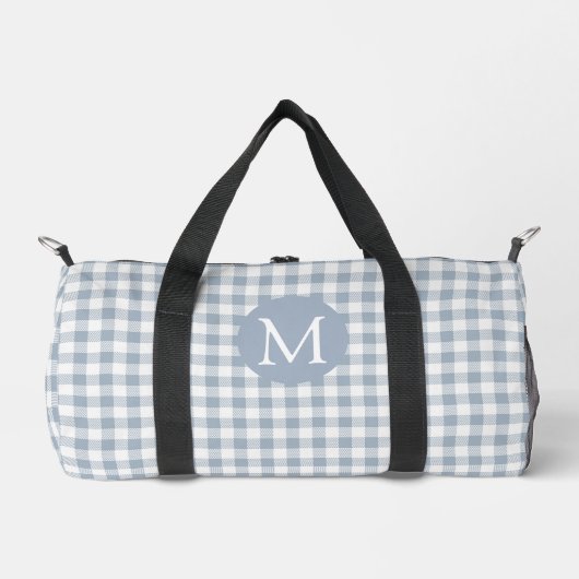 Gingham Coastal Preppy Check Blue White Monogram ダッフルバッグ (正面)