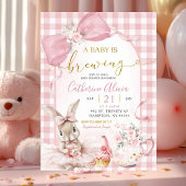 Gingham Coquette Pink Floral Bunny Baby Shower 招待状