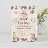 Gingham Cowboy is on the Way Baby Shower  招待状 (スタンド正面)