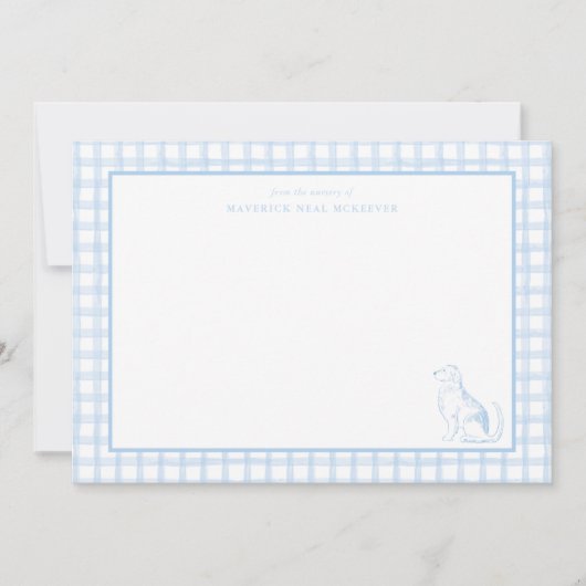 Gingham Dog Baby Boy | Nursery of Stationery サンキューカード (正面)