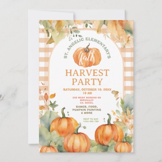 Gingham Fall Festival Invitation Harvest Party 招待状 (正面)