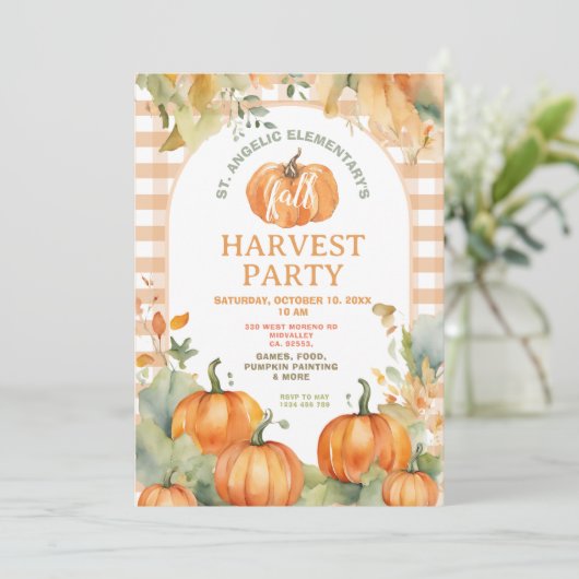 Gingham Fall Festival Invitation Harvest Party 招待状 (スタンド正面)