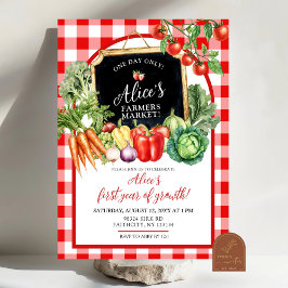 Gingham Farmer's Market Gender First Birthday 招待状