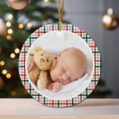 Gingham First Christmas Birth Stats Baby Photo セラミックオーナメント