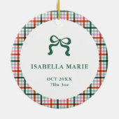 Gingham First Christmas Birth Stats Baby Photo セラミックオーナメント (裏面)