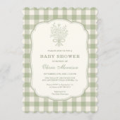 Gingham Floral Bow All in One Baby Shower 招待状 (正面)