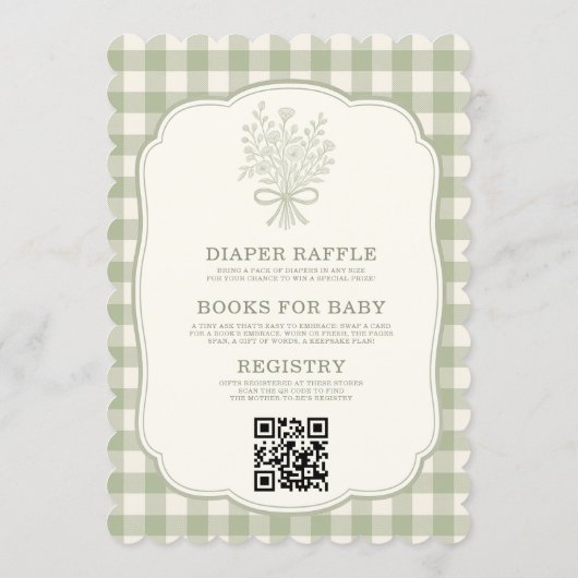 Gingham Floral Bow All in One Baby Shower 招待状 (裏面)