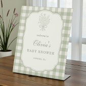 Gingham Floral Bow Baby Shower Welcome Sign 台座サイン