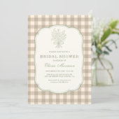 Gingham Floral Bow Beige Ivory Bridal Shower 招待状 (スタンド正面)