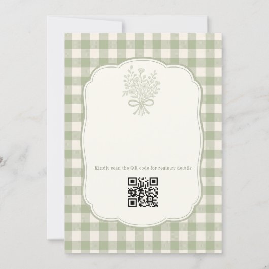 Gingham Floral Bow Bridal Luncheon QR Code 招待状 (裏面)