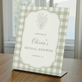 Gingham Floral Bow Bridal Shower Welcome Sign 台座サイン
