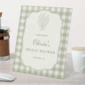 Gingham Floral Bow Bridal Shower Welcome Sign 台座サイン (インサイチュ)
